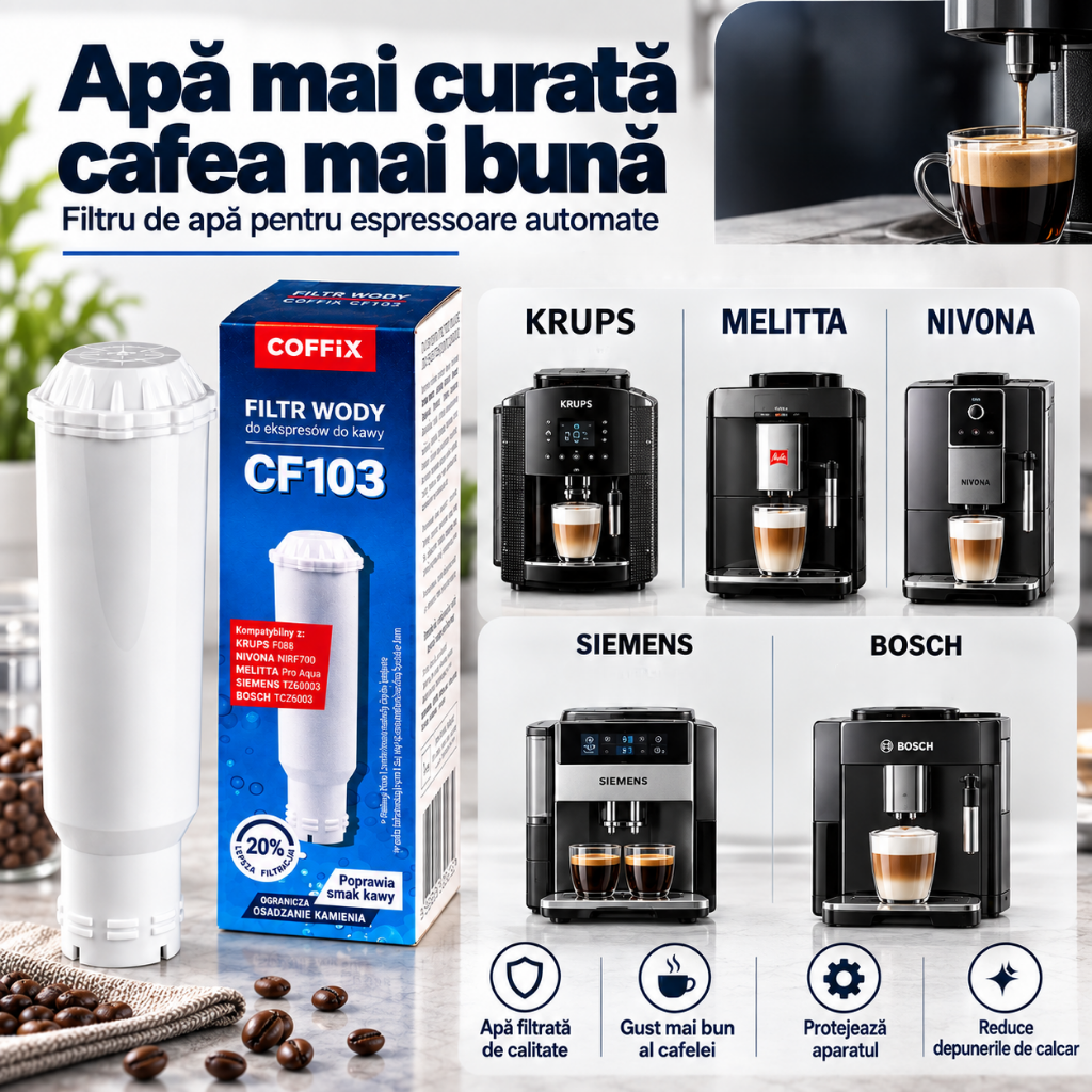 Filtru apa espressor COFFiX® CF103, 60 L, pana la 500 cafele, compatibil Melitta, Nivona, Krups, Siemens, Bosch - inlocuitor F088, NIRF700/701, ProAqua, TZ60003, TCZ6003,