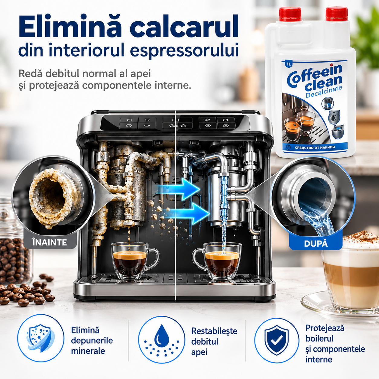 Soluție Decalcifiere Universală 1L | DeLonghi, Philips, Saeco, Krups, Jura