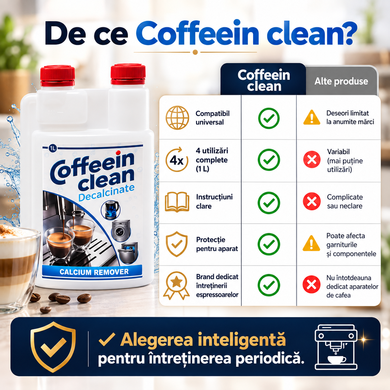 Soluție Decalcifiere Universală 1L | DeLonghi, Philips, Saeco, Krups, Jura