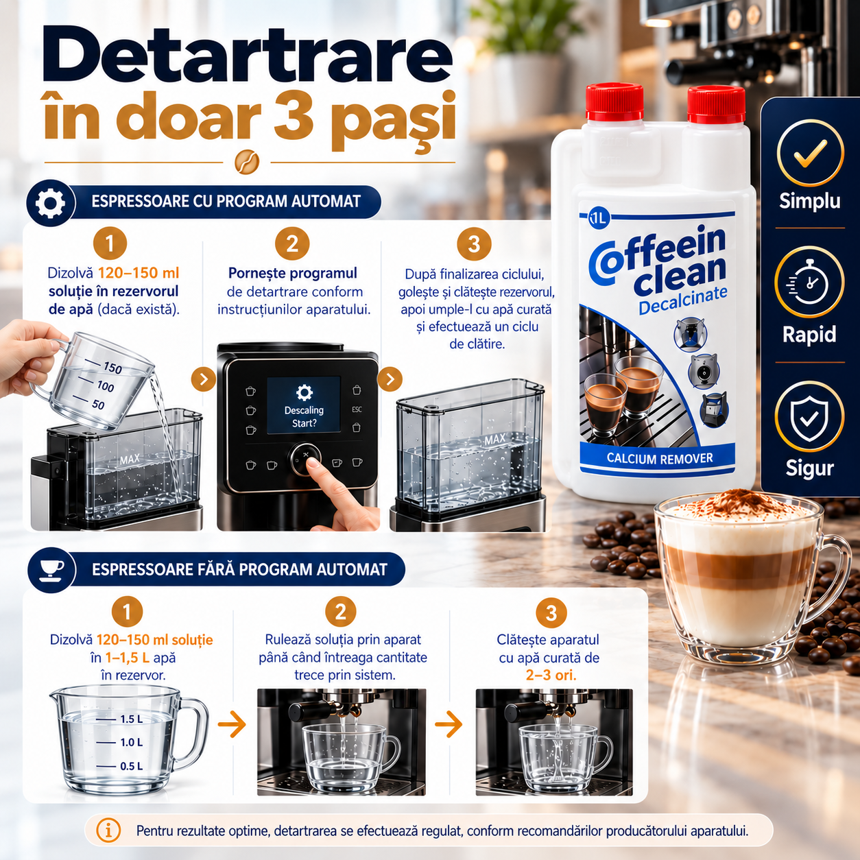 Soluție Decalcifiere Universală 1L | DeLonghi, Philips, Saeco, Krups, Jura