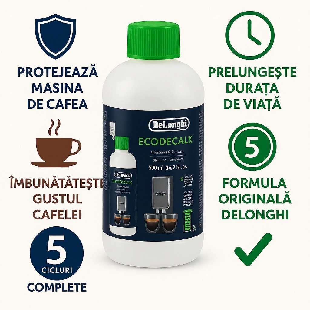 Soluție Decalcifiere DeLonghi 500ml – Original | 5 Cicluri Complete