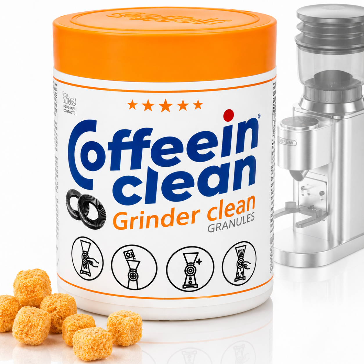 Granule Curatare Rasnita Cafea 300 g, Coffeein Clean® Grinder Clean, pentru Pietre Conice si Plate, Indeparteaza Uleiurile si Reziduurile, Curatare Fara Demontare