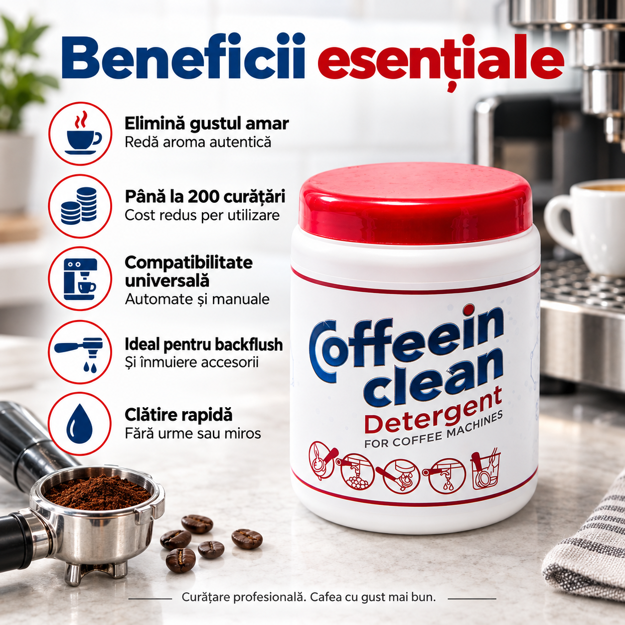 Coffeein Clean Detergent praf eliminare uleiuri cafea 900g universal DeLonghi Philips Saeco Bosch Siemens