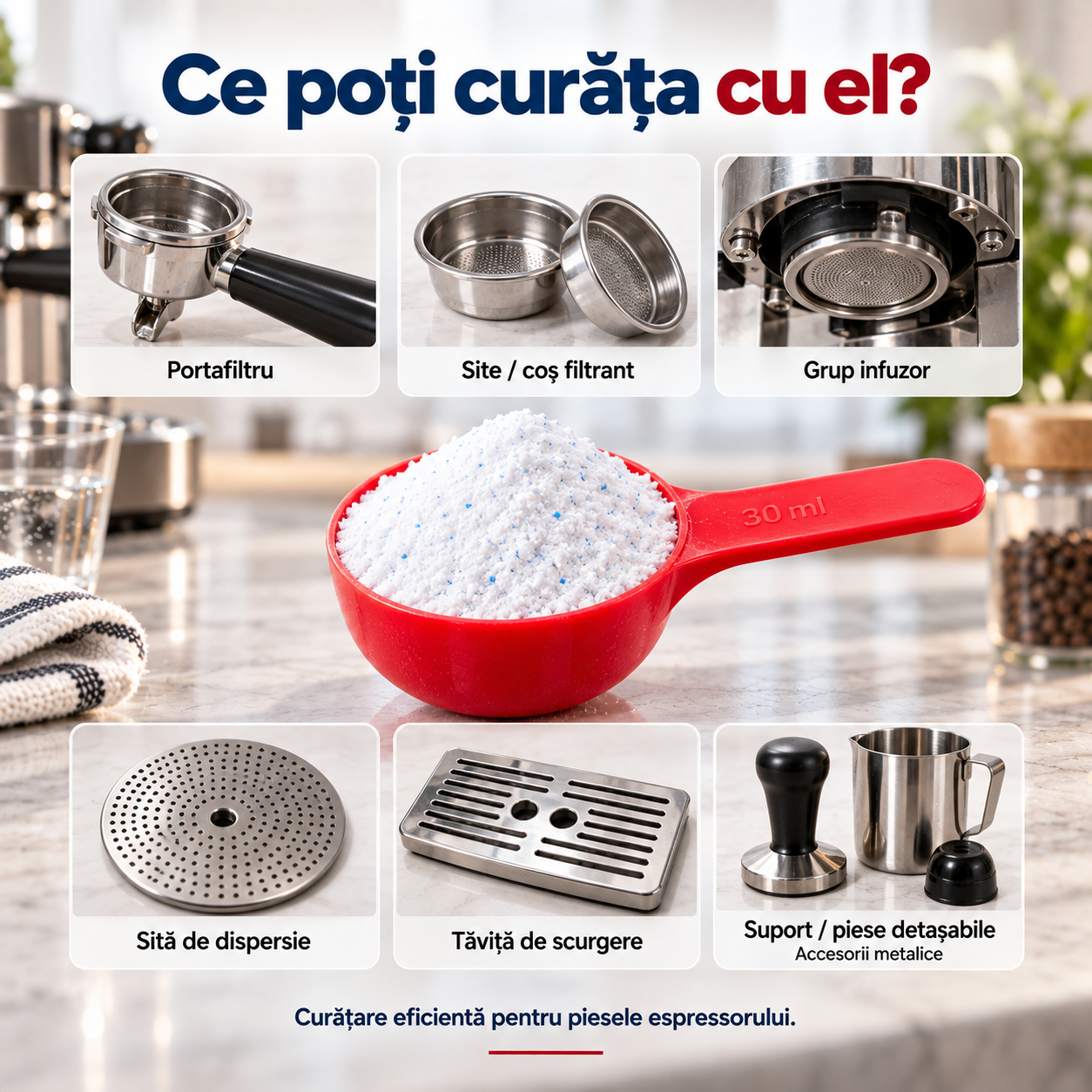Coffeein Clean Detergent praf eliminare uleiuri cafea 900g universal DeLonghi Philips Saeco Bosch Siemens