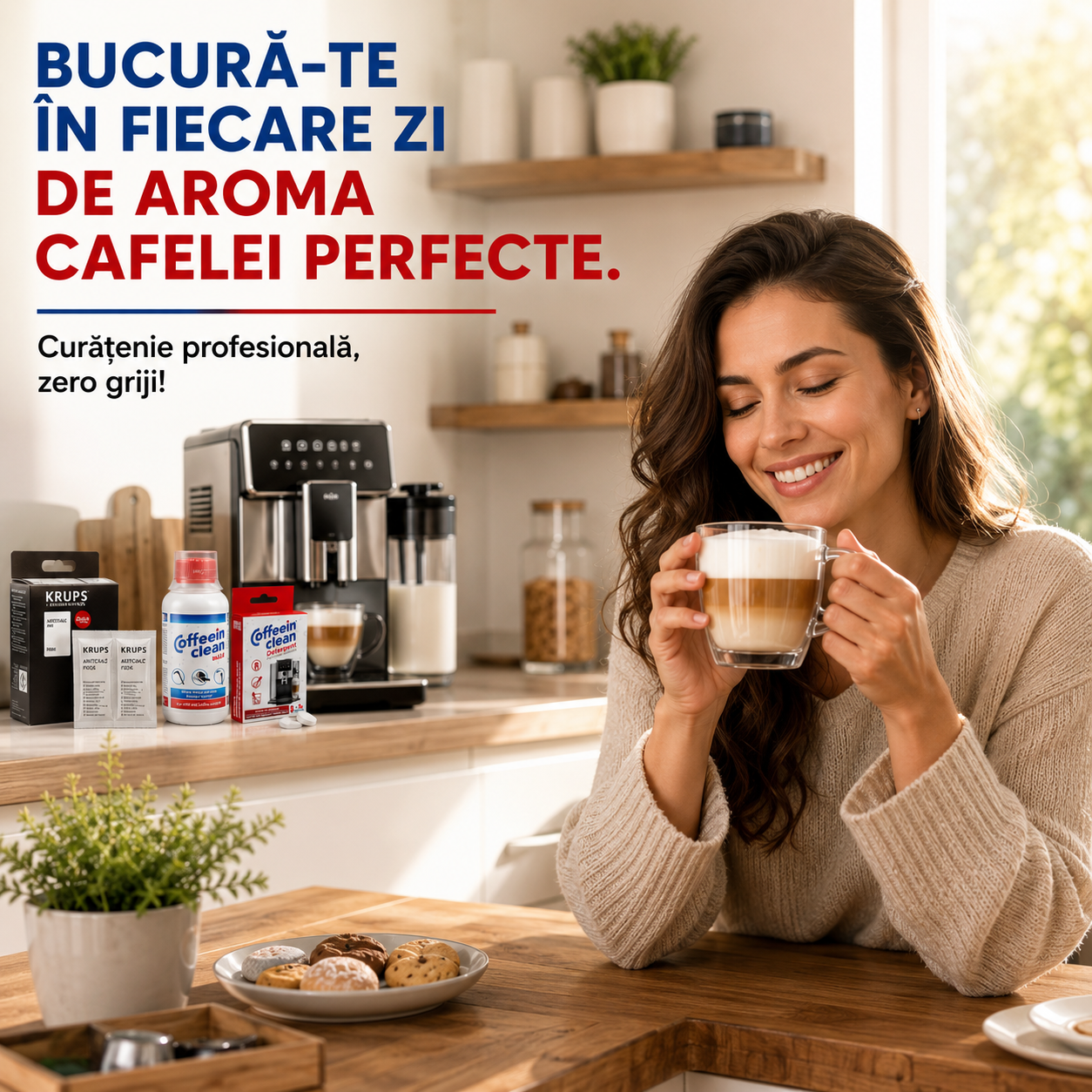 Set anual intretinere espressoare Krups cu spumare lapte, decalcifiant Krups Original, 8 pastile degresare- curatare uleiuri espressor 2 g, Solutie curatare circuit lapte 250 ml/5 cicluri Coffein Clean, set complet decalcifiere si igienizare aparate cafea