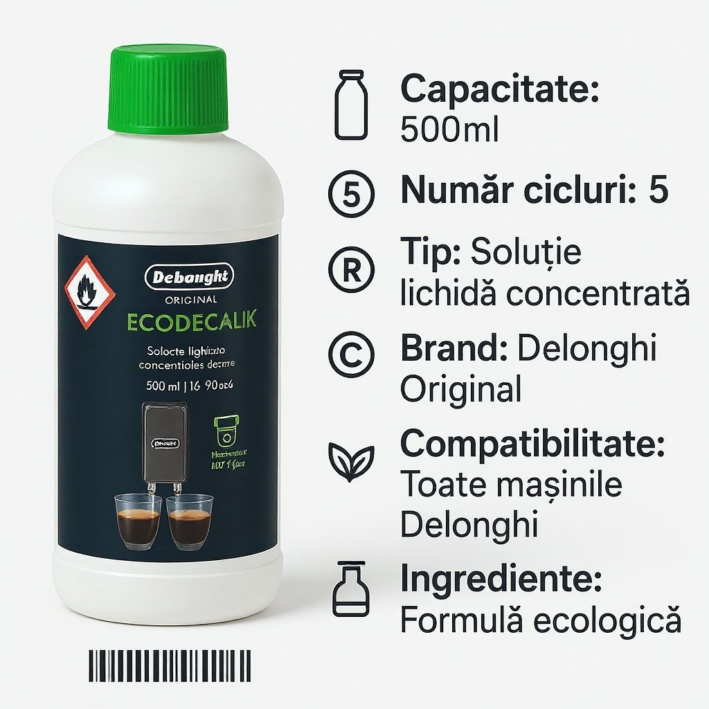 Soluție Decalcifiere DeLonghi 500ml – Original | 5 Cicluri Complete