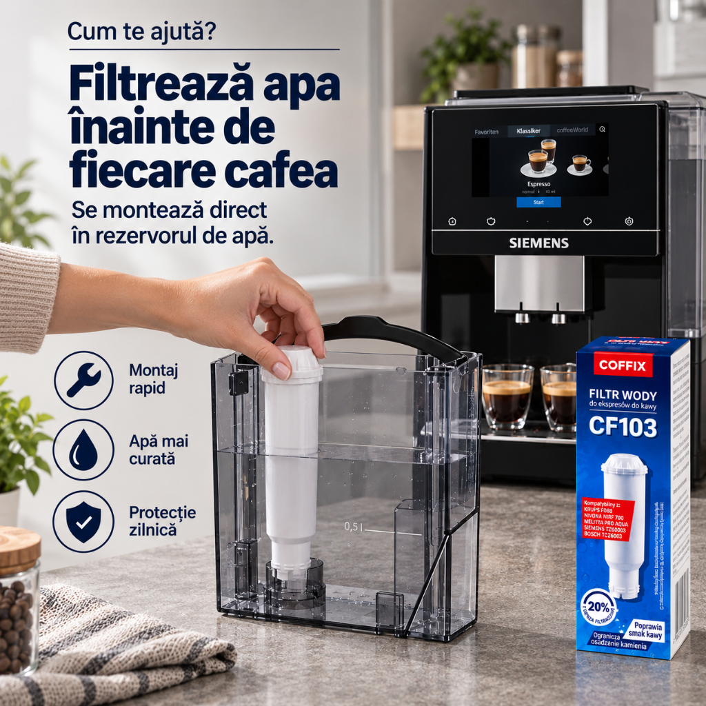 Filtru apa espressor COFFiX® CF103, 60 L, pana la 500 cafele, compatibil Melitta, Nivona, Krups, Siemens, Bosch - inlocuitor F088, NIRF700/701, ProAqua, TZ60003, TCZ6003,