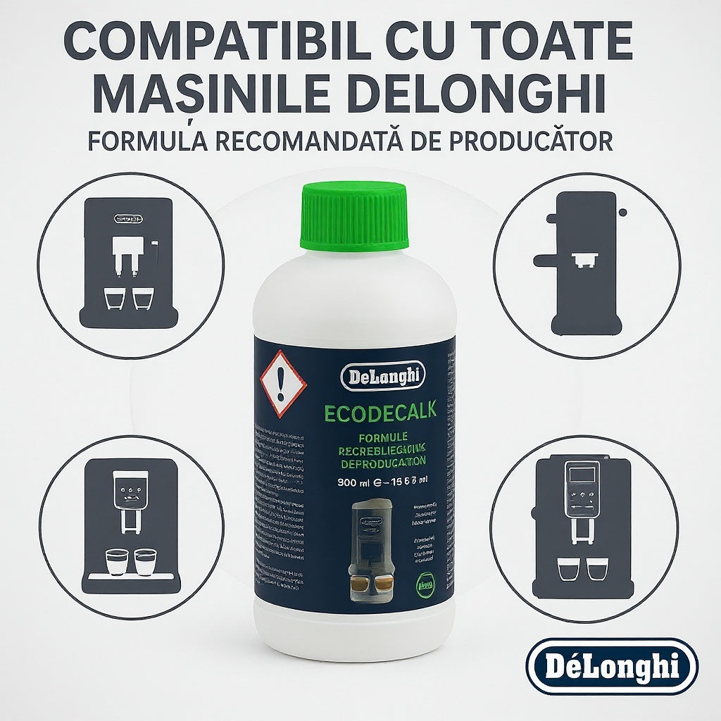 Soluție Decalcifiere DeLonghi 500ml – Original | 5 Cicluri Complete
