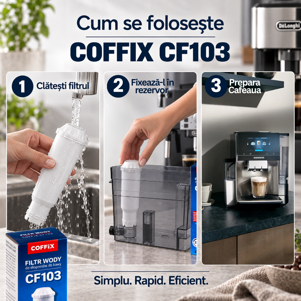 Filtru apa espressor COFFiX® CF103, 60 L, pana la 500 cafele, compatibil Melitta, Nivona, Krups, Siemens, Bosch - inlocuitor F088, NIRF700/701, ProAqua, TZ60003, TCZ6003,