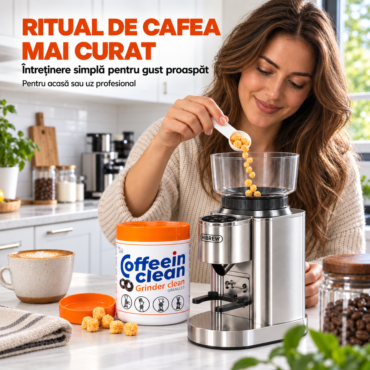 Granule Curatare Rasnita Cafea 300 g, Coffeein Clean® Grinder Clean, pentru Pietre Conice si Plate, Indeparteaza Uleiurile si Reziduurile, Curatare Fara Demontare