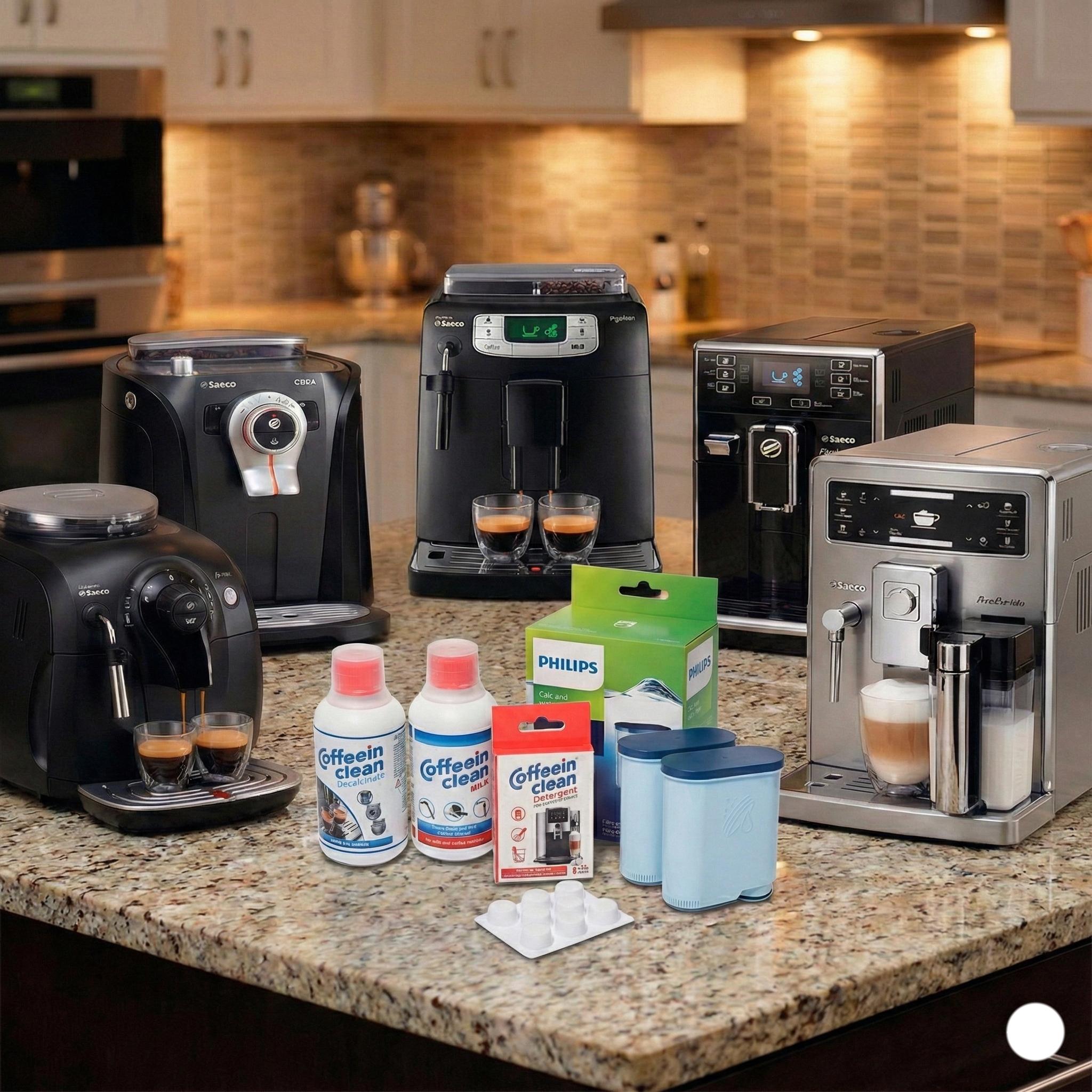 Kit Anual Îtntreținere Espressor cu Circuit Lapte – Philips, Saeco, Gaggia | 2 Filtre + Decalcifiant + Tablete + Soluție Lapte