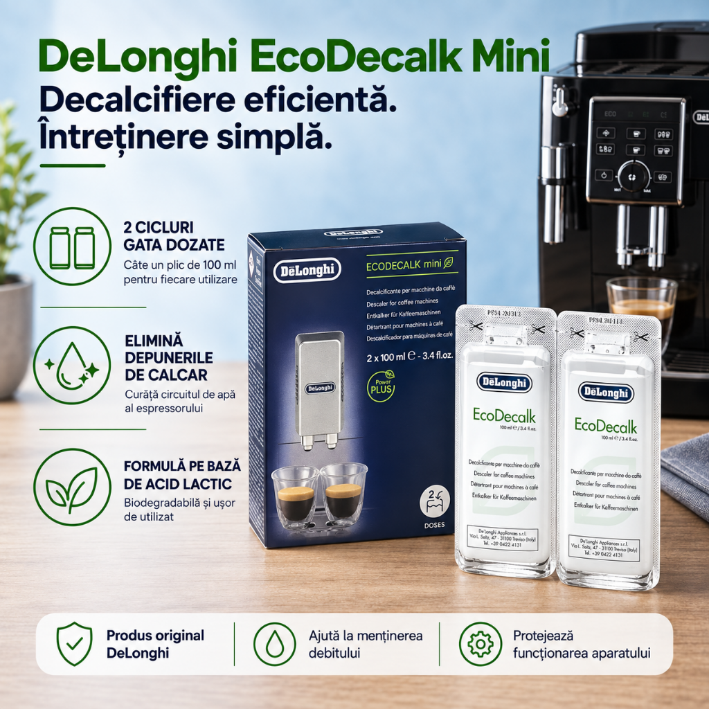 Set Întreținere DeLonghi – Filtru Apă CF106 Compatibil + Decalcifiere Original 2 Cicluri