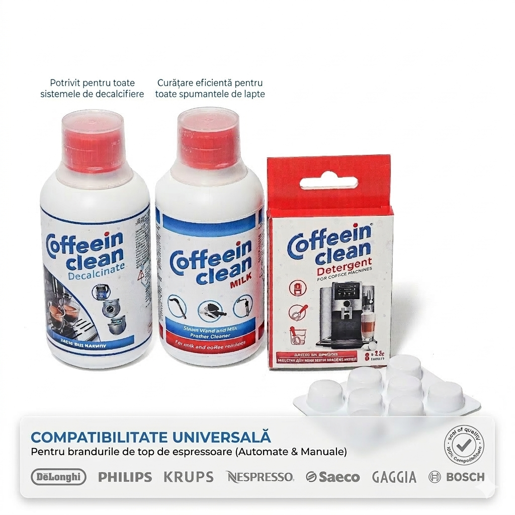 Set Complet Intretinere Aparat Cafea cu Circuit Lapte - Detartrare + Uleiuri + Lapte | Universal