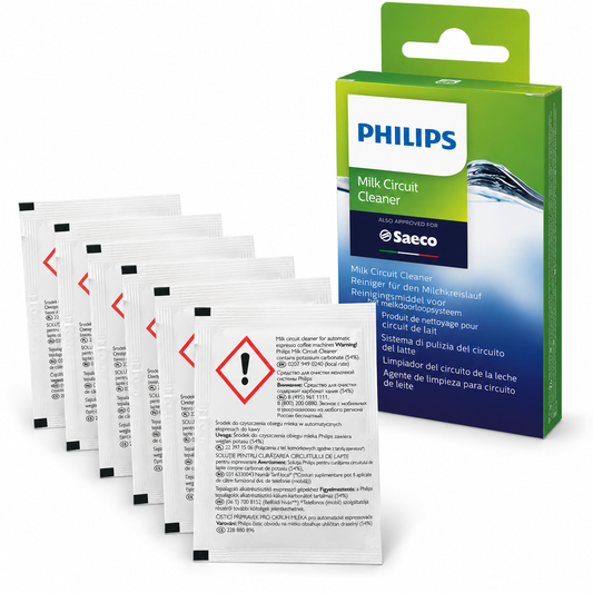 Plicuri Curățare Sistem Lapte Philips Saeco CA6705/10 Original, 6 Plicuri, pentru Espressoare cu Carafă de Lapte sau Spumator Automat, Curățare Circuit Lapte