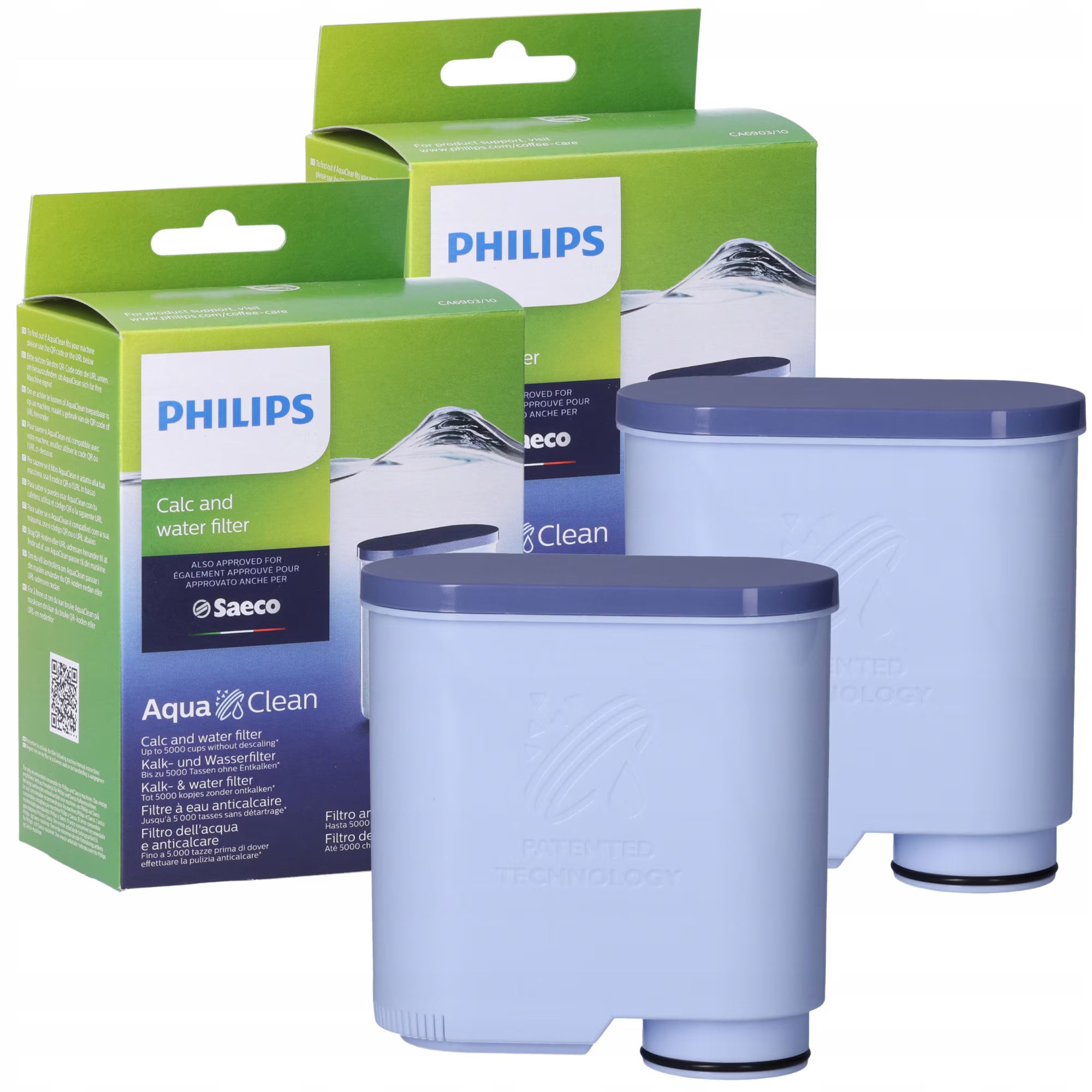 Set 2x Filtru AquaClean CA6903 + Decalcifiant Philips Saeco CA6700 – Îtntreținere Completă 6 Luni